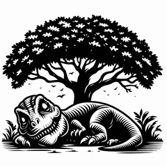 Tyrannosaurus Rex Sleeping Peacefully Under a Prehistoric Tree