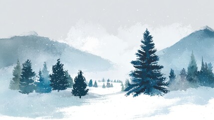 Fototapeta premium Winter background vector. Hand painted watercolor drawing for Christmas and Happy New Year season. Background design for invitation, cards, social post, ad, cover, sale banner and invitation. illustr