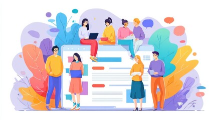 PR managers team working, personal development. Online identity management, digital Identity management, product web presence concept. Header or footer banner template with copy space., no logos, no 