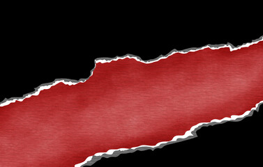 Abstract torn paper background with a red center and black edges. Grunge-style texture perfect for graphic design, presentations, and advertising. Editable space in the center for text or branding.