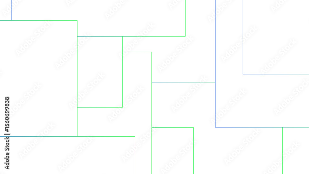 Aufkleber Minimalist abstract background with a white base, with a geometric pattern composed of thin, multi-sized rectangles with soft green and blue lines. Organized, and digital, with a technical