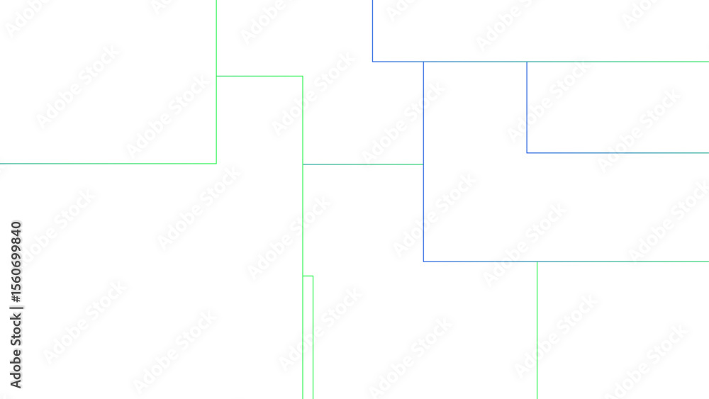 Aufkleber Minimalist abstract background with a white base, with a geometric pattern composed of thin, multi-sized rectangles with soft green and blue lines. Organized, and digital, with a technical
