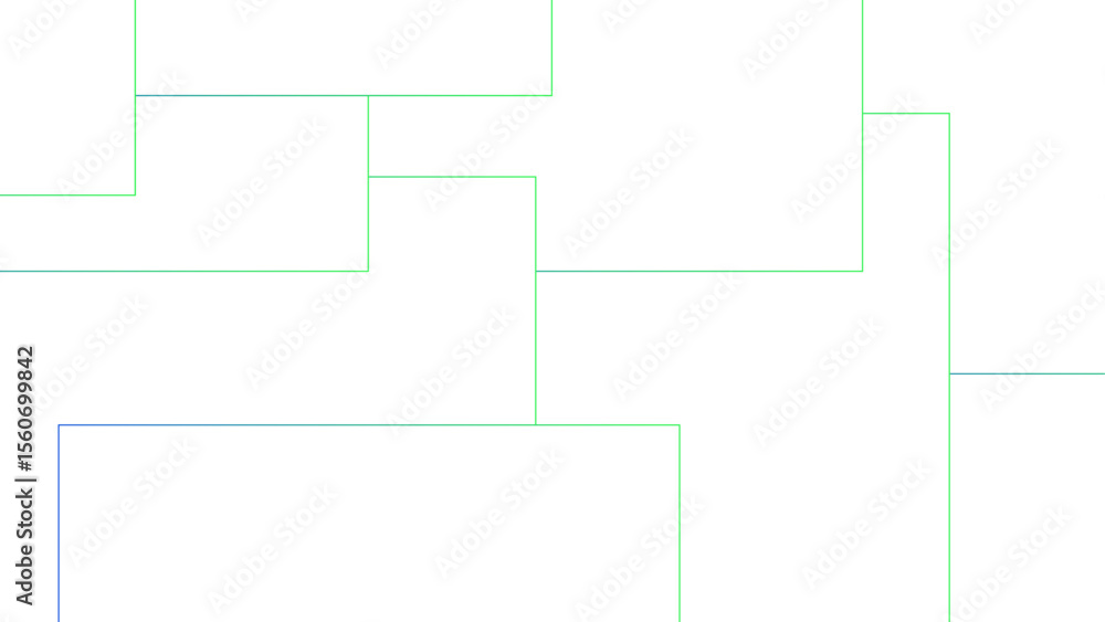 Aufkleber Minimalist abstract background with a white base, with a geometric pattern composed of thin, multi-sized rectangles with soft green and blue lines. Organized, and digital, with a technical