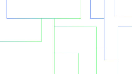 Minimalist abstract background with a white base, with a geometric pattern composed of thin, multi-sized rectangles with soft green and blue lines. Organized, and digital, with a technical