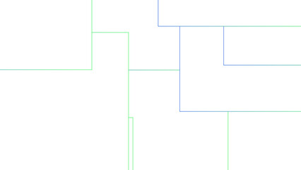 Minimalist abstract background with a white base, with a geometric pattern composed of thin, multi-sized rectangles with soft green and blue lines. Organized, and digital, with a technical