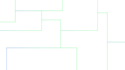 Minimalist abstract background with a white base, with a geometric pattern composed of thin, multi-sized rectangles with soft green and blue lines. Organized, and digital, with a technical