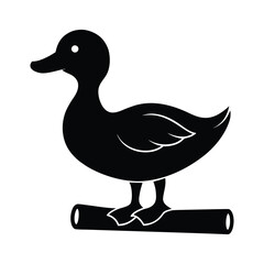 Duck balancing on log silhouette vector illustration