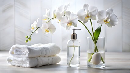 White Orchids, Rolled Towels, and Spa Products in a Serene Bathroom Setting