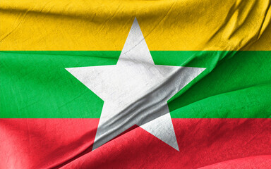 Burmese Flag Creased Close-Up Symbolizing Myanmar Heritage and National Pride