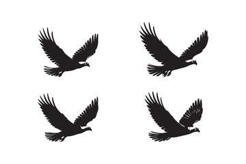 Silhouette eagles in flight on a white background