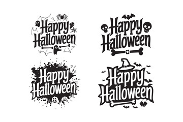 Spooky happy halloween text designs with festive icons