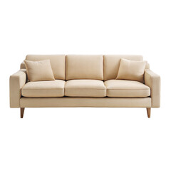 Fototapeta premium Beige fabric sofa with two cushions isolated on white 