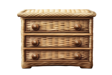 Handcrafted wicker dresser evoking rustic charm and cozy nostalgia a statement of natural on transparent background