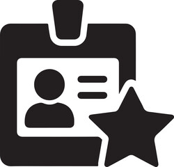 Silhouette icon of employee badge with star symbol, representing employee recognition, reward, and achievement.