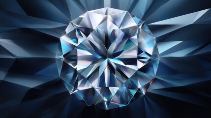 A brilliantly cut diamond sparkles with facets and light refraction, creating an abstract and beautiful background with a cool and elegant color palette.
