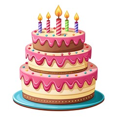 Pink birthday cake with candles on it