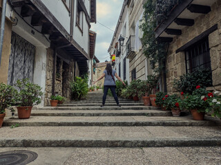 Exploring a charming european village street scene