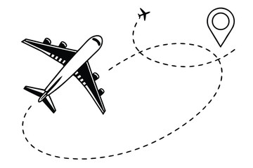 Airplane line path vector icon of air plane flight .eps