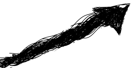 color artistic and textured arrow created with a paintbrush on a white background graphic style design.