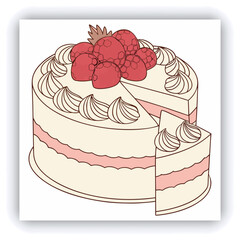 Food photography of homemade cheesecake side view covered with dark chocolate glaze, decorated with fresh garden berries on a white background isolated close up