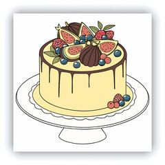 Food photography of homemade cheesecake side view covered with dark chocolate glaze, decorated with fresh garden berries on a white background isolated close up