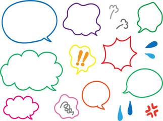 colorful speech bubble shapes,vibrant textured shapes,whimsical doodle-like elements,playful abstract graphics,dynamic swirling lines,multicolored abstract illustrations,cartoon-style thought bubbles
