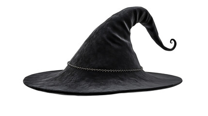 A dark, pointed witch hat casts a magical spell with its classic, sinister design against a transparent background.
