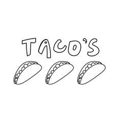 Hand drawn taco illustration created in Adobe Illustrator. Detailed vector design featuring a traditional Mexican taco with lettuce, cheese, meat, and tortilla shell. Perfect for restaurant branding, 