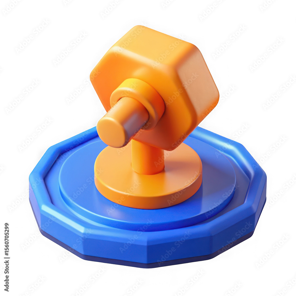 Poster 3d orange hexagonal object on blue base isolated on transparent background