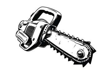 Retro Chainsaw Illustration with Detailed Cutting Blade and Powerful Handle