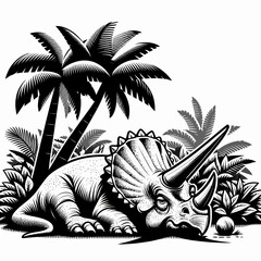 Triceratops Resting Peacefully in the Shade of a Prehistoric Forest
