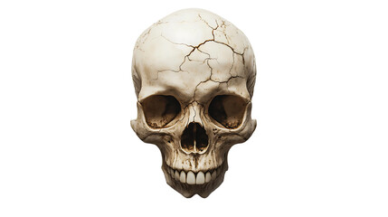 Fototapeta premium Evocative skull presents a striking contrast against a dark backdrop, ideal for Halloween, gothic themes, or anatomical studies, transparent background