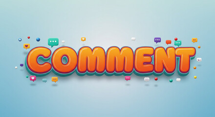 Vibrant 3D Comment Text with Social Media Icons