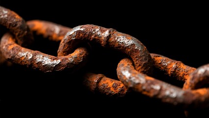 Fototapeta premium Close-Up of Rusty Metal Chain – Aged Iron Texture on Black Background