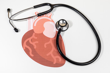 Heart Illustration and Stethoscope Set on the Desk – Cardiology Concept