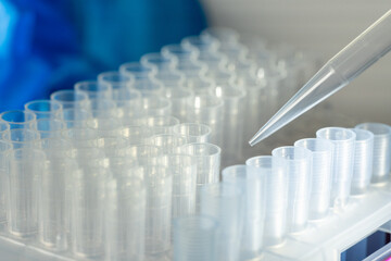 Transparent pipette tips of plastic in biotechnology laboratory as macro 3
