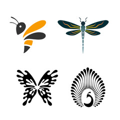 Colorful butterfly, Detailed Bee, Dragonfly vector set with various flying insect illustrations