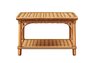 Elegant hand woven rattan table reminiscent of seaside charm brings a rustic yet sophisticated on transparent background