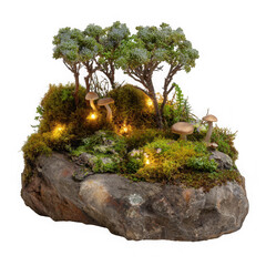 Miniature forest with mushrooms isolated on a transparent background