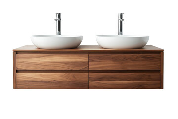 Elegant double vanity the warm embrace of wood in modern bathroom design A sanctuary of style on transparent background