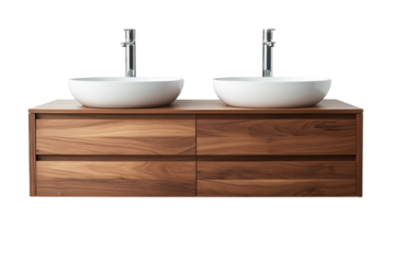 Elegant double vanity the warm embrace of wood in modern bathroom design A sanctuary of style on transparent background
