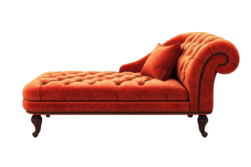 Elegant coral velvet chaise lounge invites relaxation a cozy escape with a plush pillow and on transparent background