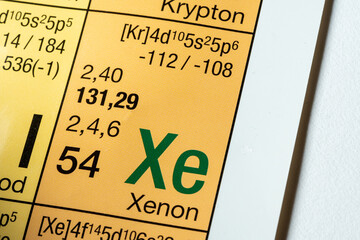 Xenon German periodic table of elements macro close-up chemical physical description