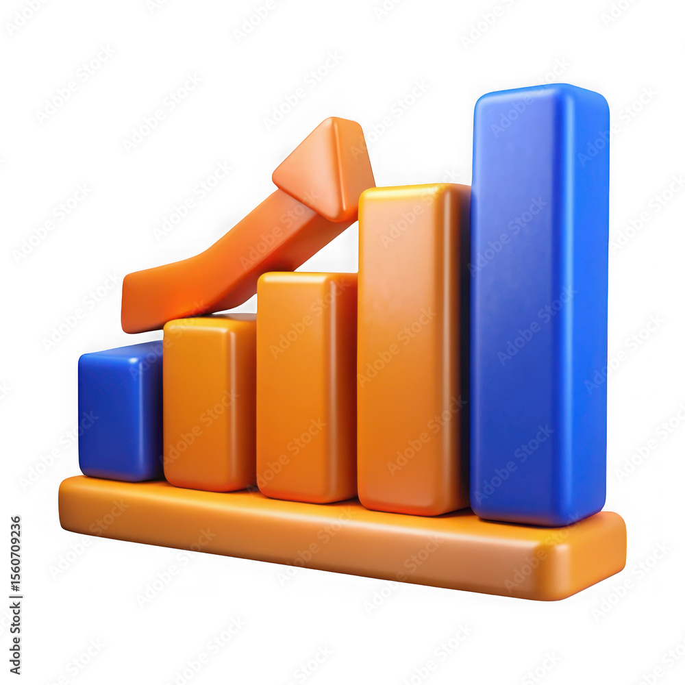 Poster 3d bar chart with upward arrow isolated on transparent background