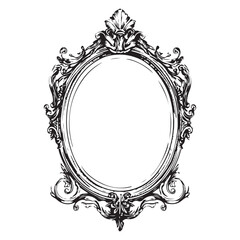 antique mirror set woodcut engraving vector illustration