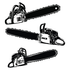 Three Powerful Chainsaw Illustrations in Black and White