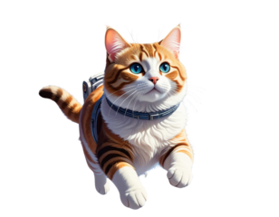 Space cat floating with planets transparent background 