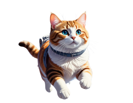 Space cat floating with planets transparent background 