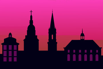 Obraz premium Silhouette Cityscape Architectural Wonders at Sunset