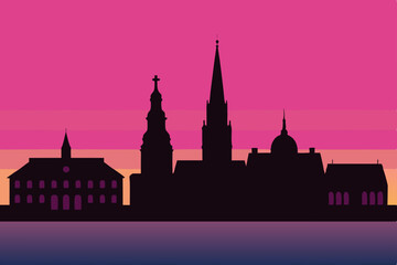 Fototapeta premium Silhouette Cityscape A Stunning Pink Sunset over the City Skyline